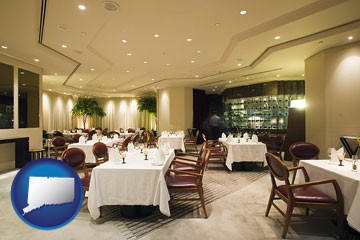 the interior of a fine dining restaurant - with Connecticut icon