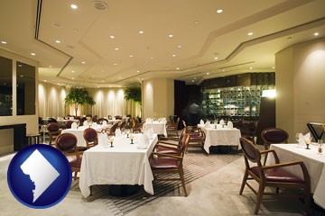 the interior of a fine dining restaurant - with Washington, DC icon