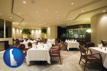 the interior of a fine dining restaurant - with Delaware icon