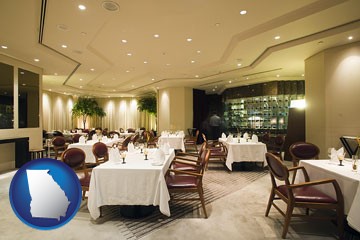 the interior of a fine dining restaurant - with Georgia icon
