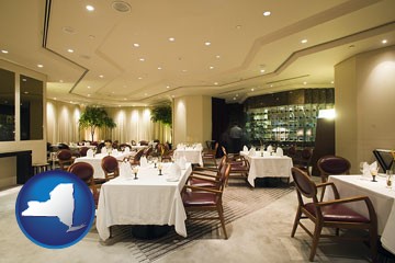 the interior of a fine dining restaurant - with New York icon