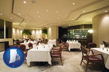 the interior of a fine dining restaurant - with Rhode Island icon